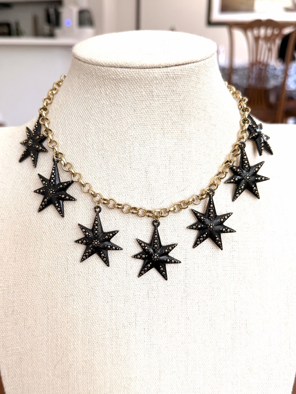 Taramanda Celestial Star Charm Necklace Gold Tone Black Starburst Statement NWT